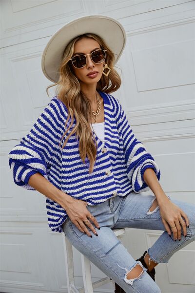 Striped Button Up Long Sleeve Cardigan - Charming Charlie