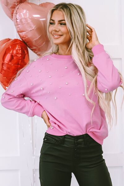 Pearl Round Neck Dropped Shoulder Sweatshirt - Charming Charlie