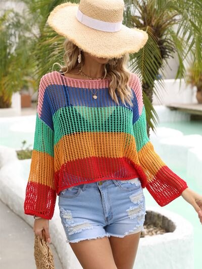 Color Block Openwork Boat Neck Cover Up - Charming Charlie