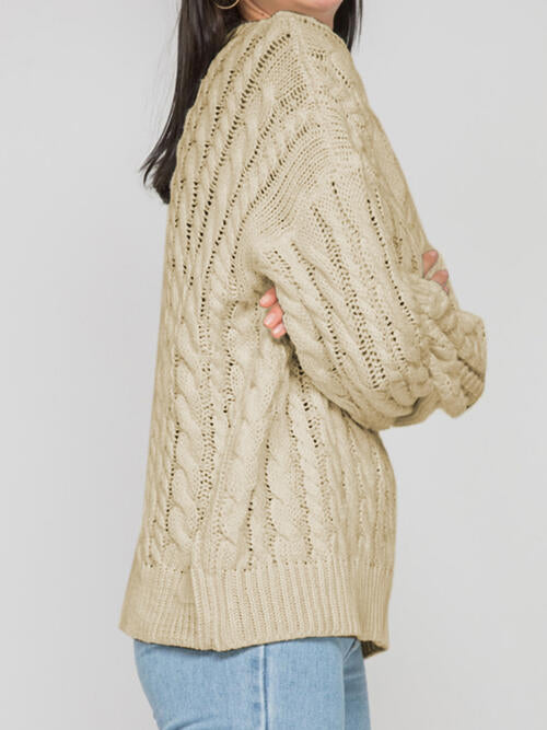 Openwork Round Sleeve Cable-Knit Sweater - Charming Charlie