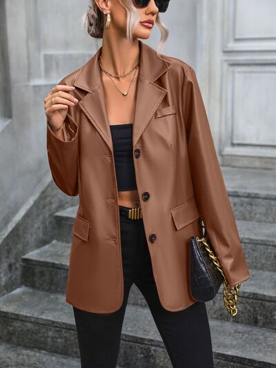 Pocketed Button Up Collared Neck Blazer - Charming Charlie