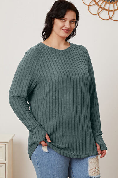 Basic Bae Full Size Ribbed Thumbhole Sleeve T-Shirt - Charming Charlie