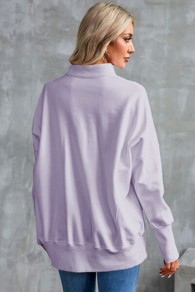 Half Zip Pocketed Dropped Shoulder Sweatshirt - Charming Charlie