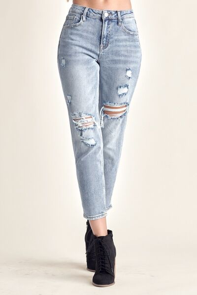 RISEN Distressed Slim Cropped Jeans - Charming Charlie