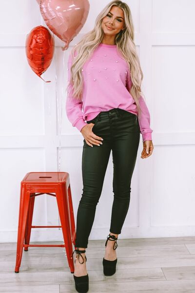 Pearl Round Neck Dropped Shoulder Sweatshirt - Charming Charlie