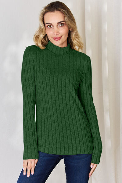 Basic Bae Full Size Ribbed Mock Neck Long Sleeve T-Shirt - Charming Charlie