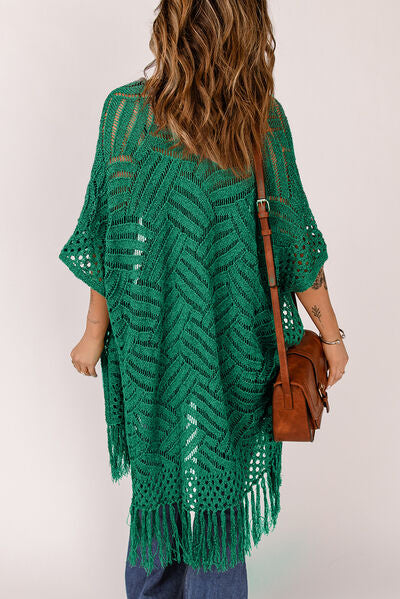 Openwork Open Front Cardigan with Fringes - Charming Charlie