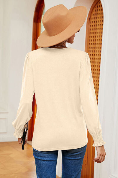 Lace Detail V-Neck Lantern Sleeve T-Shirt - Charming Charlie