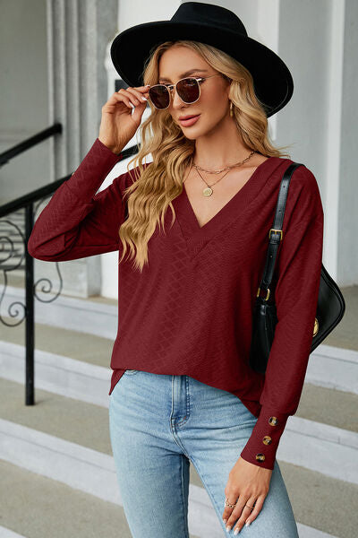 V-Neck Lantern Sleeve T-Shirt - Charming Charlie
