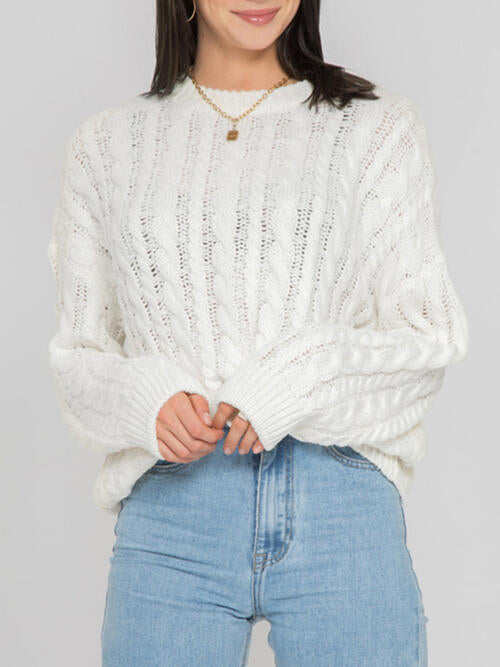 Openwork Round Sleeve Cable-Knit Sweater - Charming Charlie