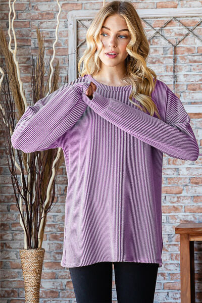Heimish Full Size Round Neck Dropped Shoulder Blouse - Charming Charlie