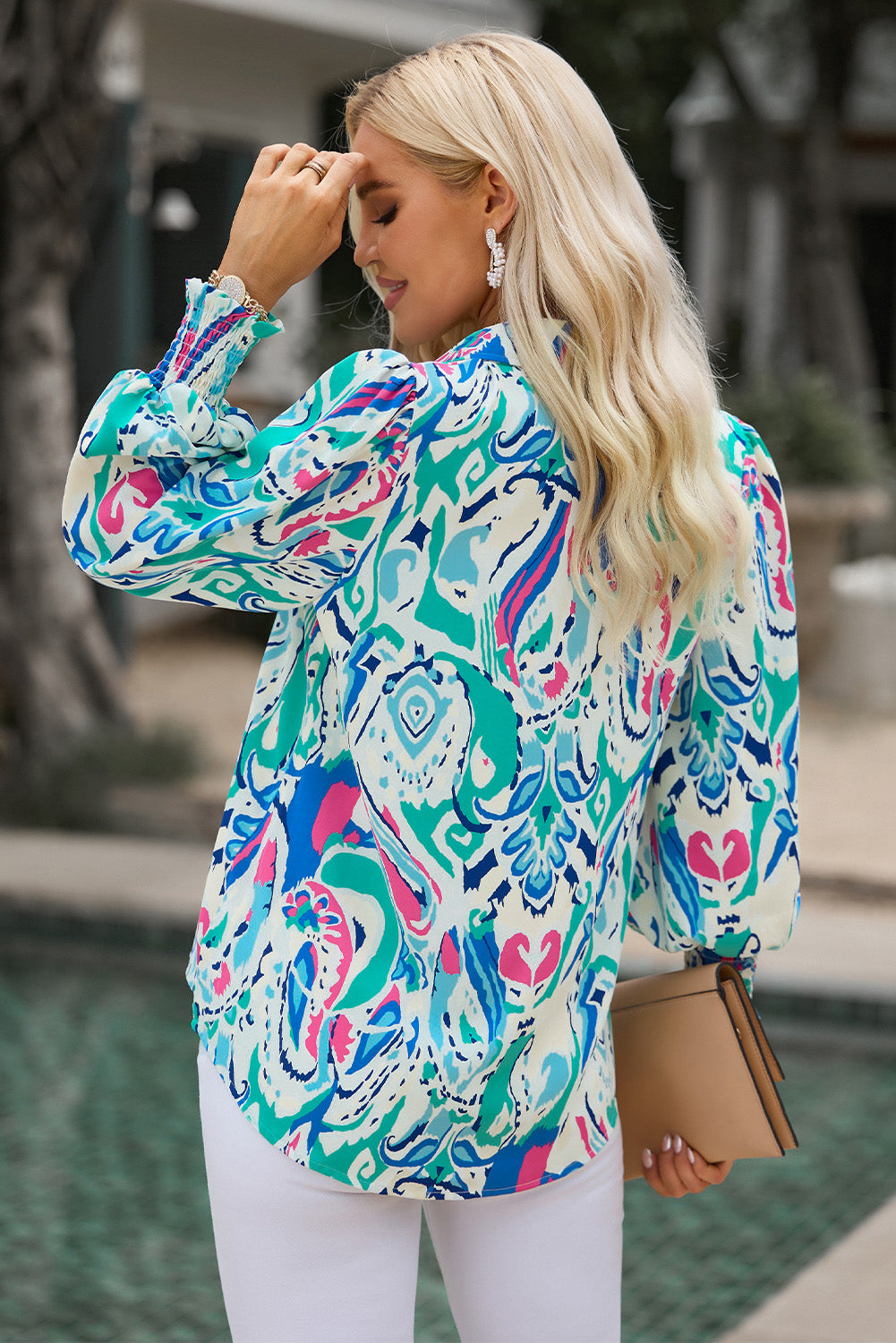 Printed Puff Sleeve Collared Blouse - Charming Charlie