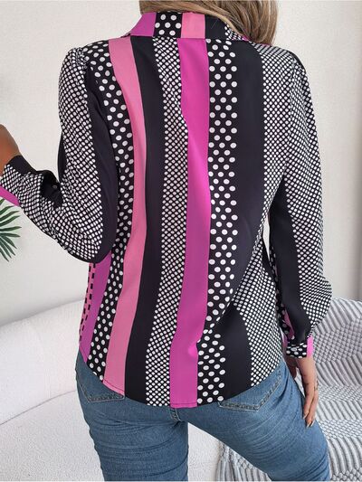 Polka Dot Contrast Long Sleeve Shirt - Charming Charlie