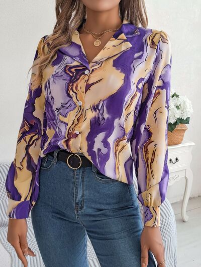 Printed Button Up Long Sleeve Shirt - Charming Charlie