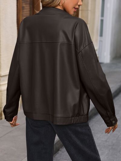 Pocketed Zip Up Collared Neck Jacket - Charming Charlie