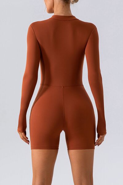 Half Zip Long Sleeve Active Romper - Charming Charlie