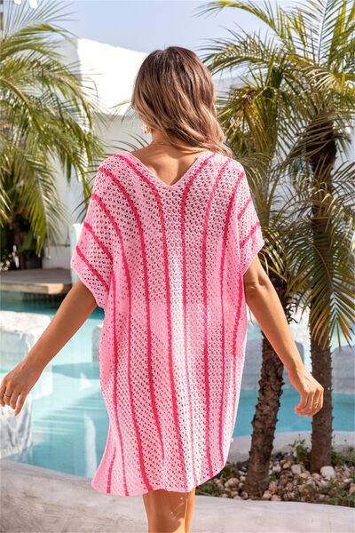 Openwork V-Neck Short Sleeve Cover Up - Charming Charlie