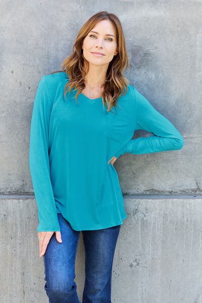 Basic Bae Full Size V-Neck Long Sleeve Top - Charming Charlie