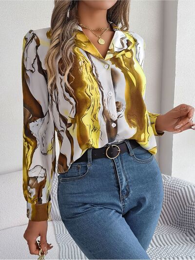 Printed Button Up Long Sleeve Shirt - Charming Charlie