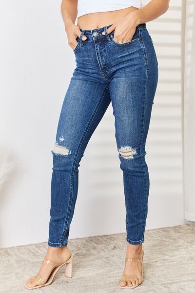 Judy Blue Full Size High Waist Distressed Slim Jeans - Charming Charlie