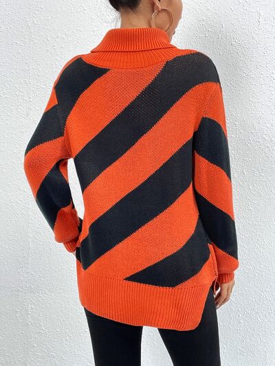Striped Turtleneck Dropped Shoulder Sweater - Charming Charlie