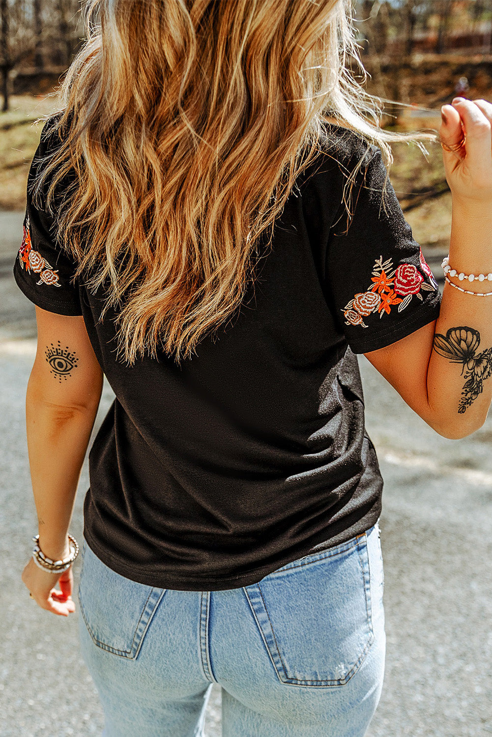 Embroidered Round Neck Tee Shirt - Charming Charlie