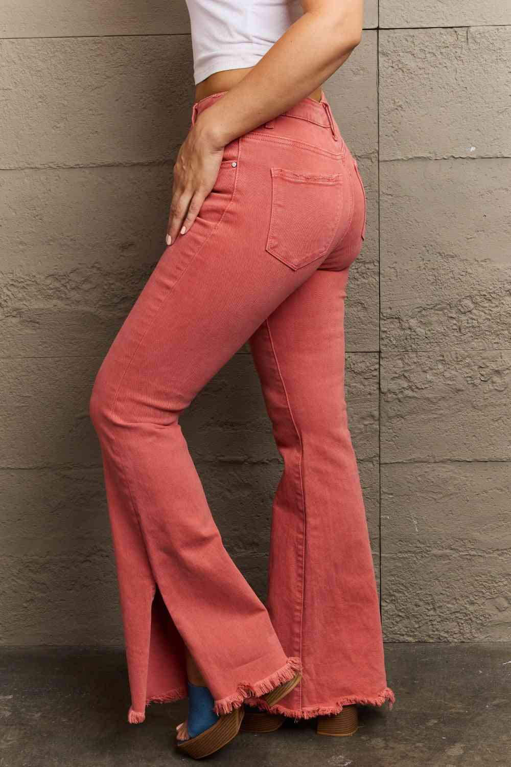 RISEN Bailey Full Size High Waist Side Slit Flare Jeans - Charming Charlie