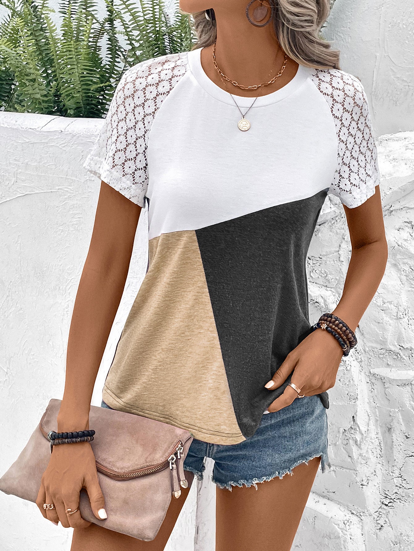 Color Block Raglan Sleeve Round Neck Tee - Charming Charlie