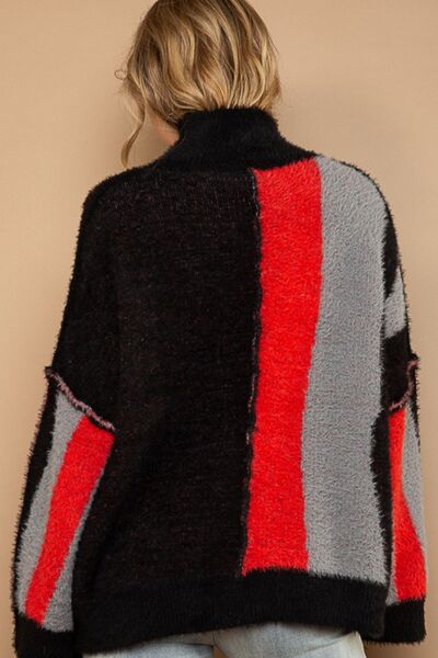 POL Turtleneck Color Block Fringe Detail Sweater - Charming Charlie