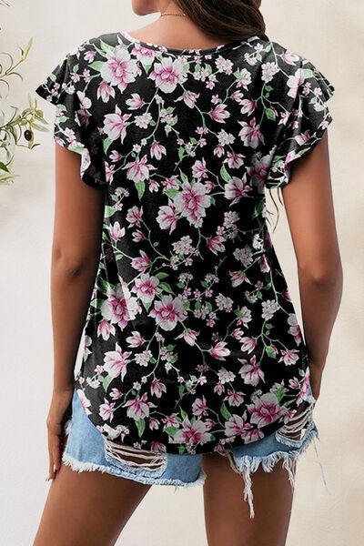Printed Round Neck Short Sleeve T-Shirt - Charming Charlie