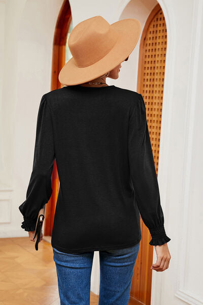 Lace Detail V-Neck Lantern Sleeve T-Shirt - Charming Charlie
