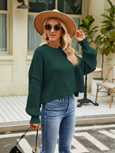 Round Neck Lantern Sleeve Sweater - Charming Charlie