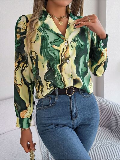Printed Button Up Long Sleeve Shirt - Charming Charlie