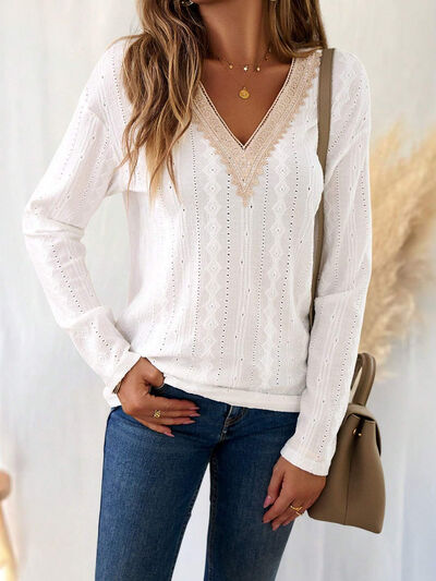 Eyelet V-Neck Dropped Shoulder T-Shirt - Charming Charlie