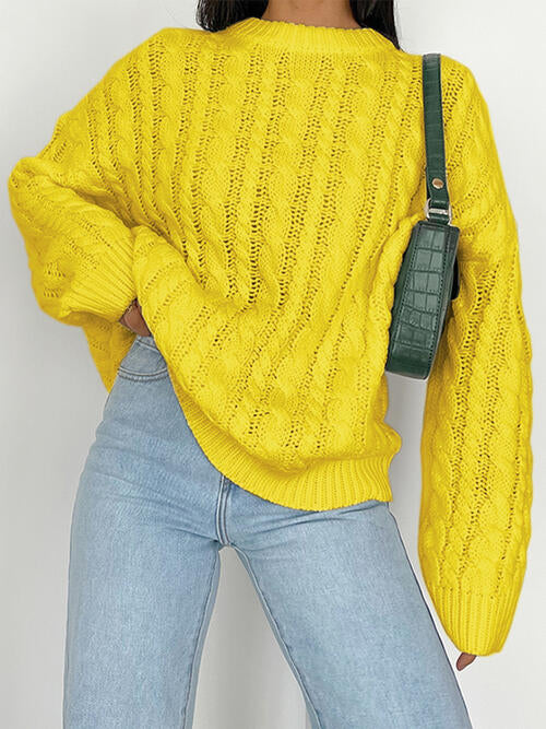 Openwork Round Sleeve Cable-Knit Sweater - Charming Charlie