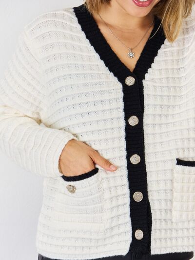 Contrast Trim Button Up Cardigan - Charming Charlie
