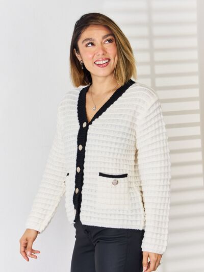 Contrast Trim Button Up Cardigan - Charming Charlie