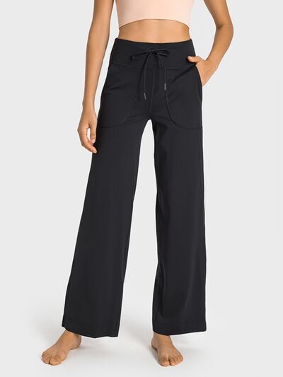 Drawstring Waist Wide Leg Sports Pants with Pockets - Charming Charlie