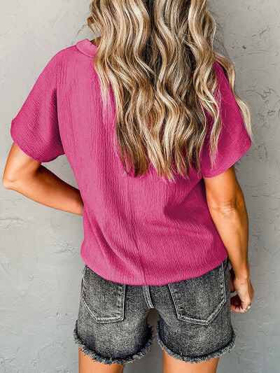 Textured V-Neck Short Sleeve T-Shirt - Charming Charlie