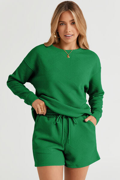 Round Neck Dropped Shoulder Top and Shorts Set - Charming Charlie