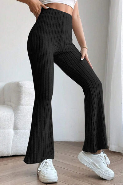 Basic Bae Full Size Ribbed High Waist Flare Pants - Charming Charlie