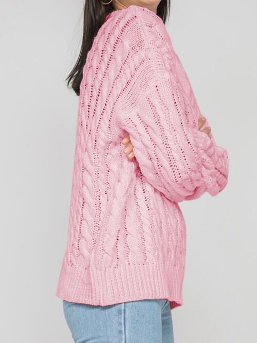 Openwork Round Sleeve Cable-Knit Sweater - Charming Charlie