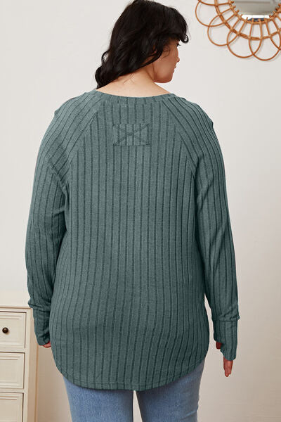 Basic Bae Full Size Ribbed Thumbhole Sleeve T-Shirt - Charming Charlie