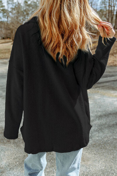 Pocketed Button Up Droppped Shoulder Jacket - Charming Charlie