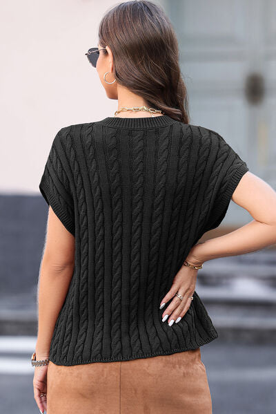 Cable-Knit Round Neck Cap Sleeve Sweater - Charming Charlie