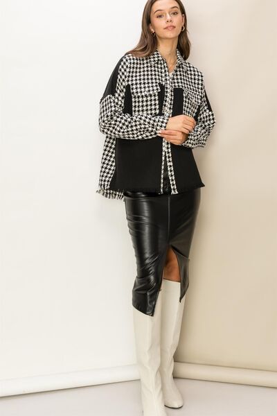 HYFVE Houndstooth Contrast Raw Hem Jacket - Charming Charlie