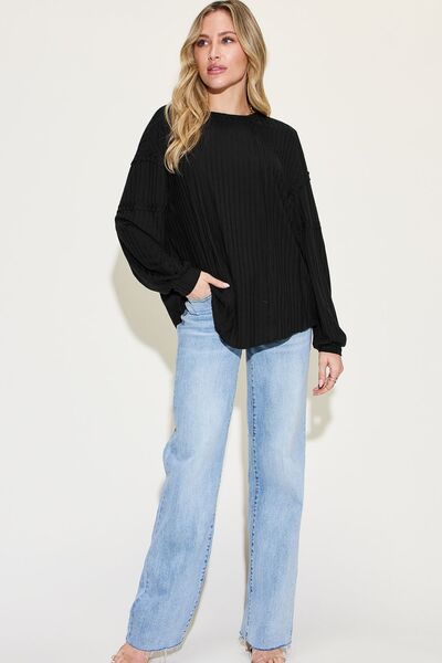 Basic Bae Full Size Ribbed Round Neck Long Sleeve T-Shirt - Charming Charlie