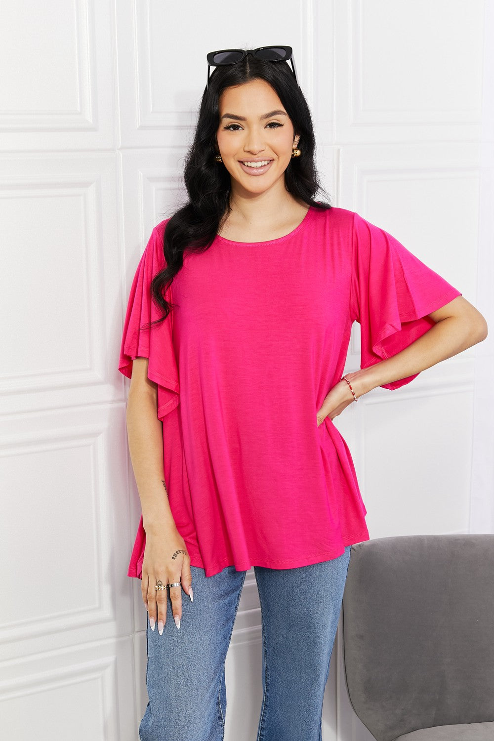 Yelete Full Size More Than Words Flutter Sleeve Top - Charming Charlie