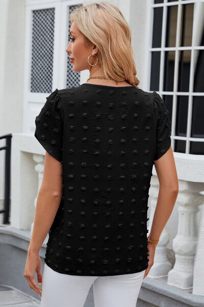 Swiss Dot Round Neck Short Sleeve T-Shirt - Charming Charlie