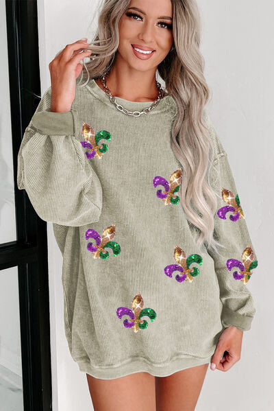 Sequin Round Neck Dropped Shoulder Sweatshirt - Charming Charlie